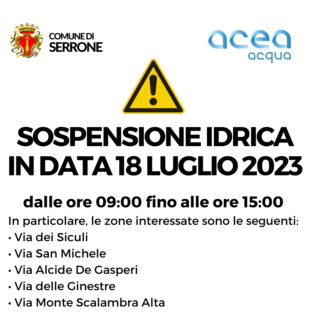 Sospensione idrica in data 18 luglio 2023